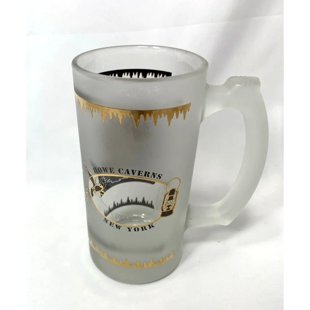 Howe‎ Caverns New York Souvenir Beer Mug Frosted Glass Painted See Thru Window
